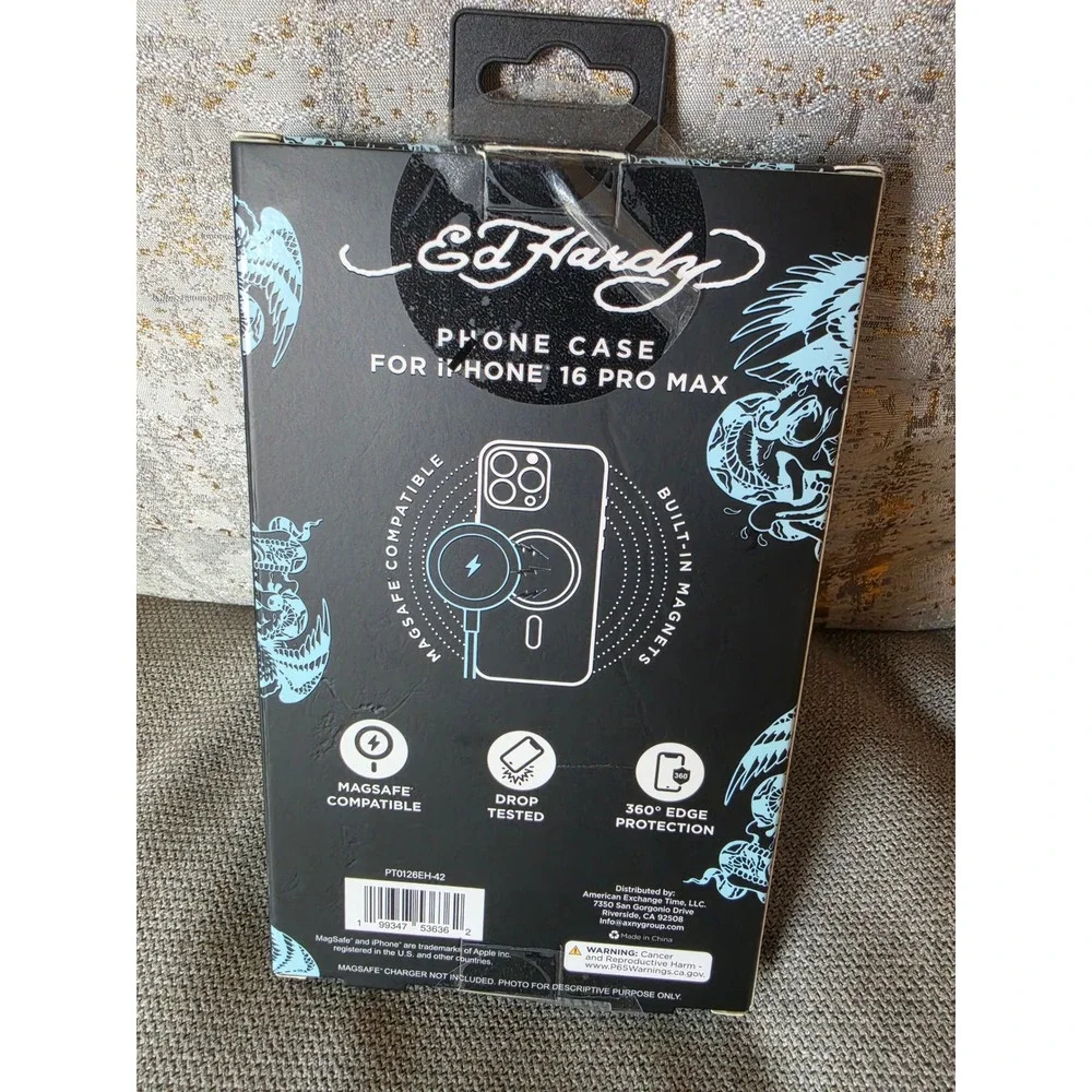 Ed Hardy iPhone 16 Pro Max Case MagSafe Tattoo Skull Blue NEW